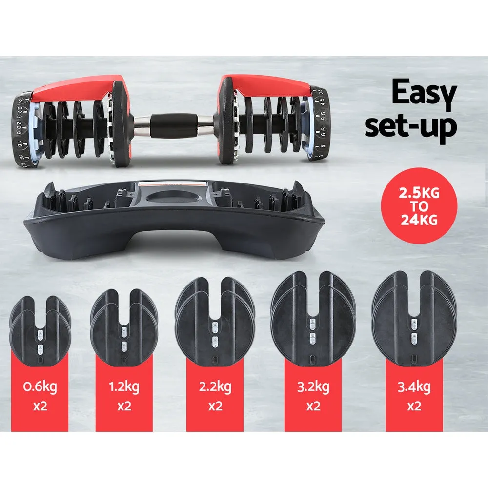 24Kg Adjustable Dumbbell Dumbbells Weight Plates Home Gym Fitness Exercise