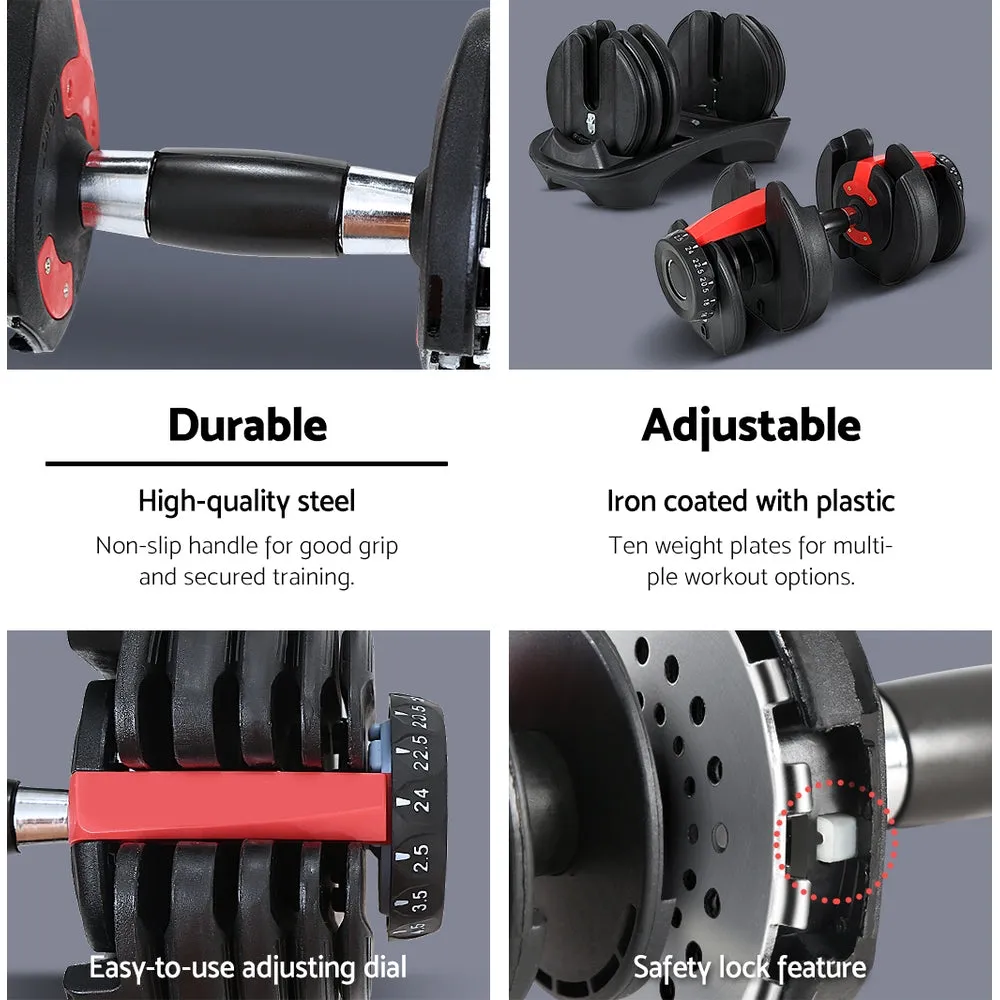 24Kg Adjustable Dumbbell Dumbbells Weight Plates Home Gym Fitness Exercise