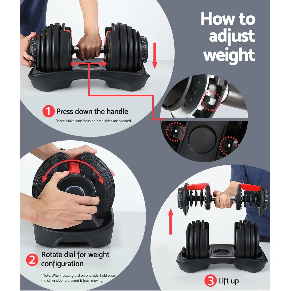 24Kg Adjustable Dumbbell Dumbbells Weight Plates Home Gym Fitness Exercise