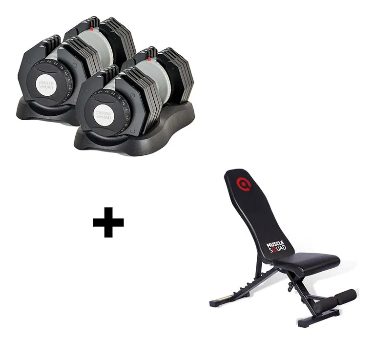 2.5kg - 25kg Quick Select Adjustable Dumbbell Set   Bench Package