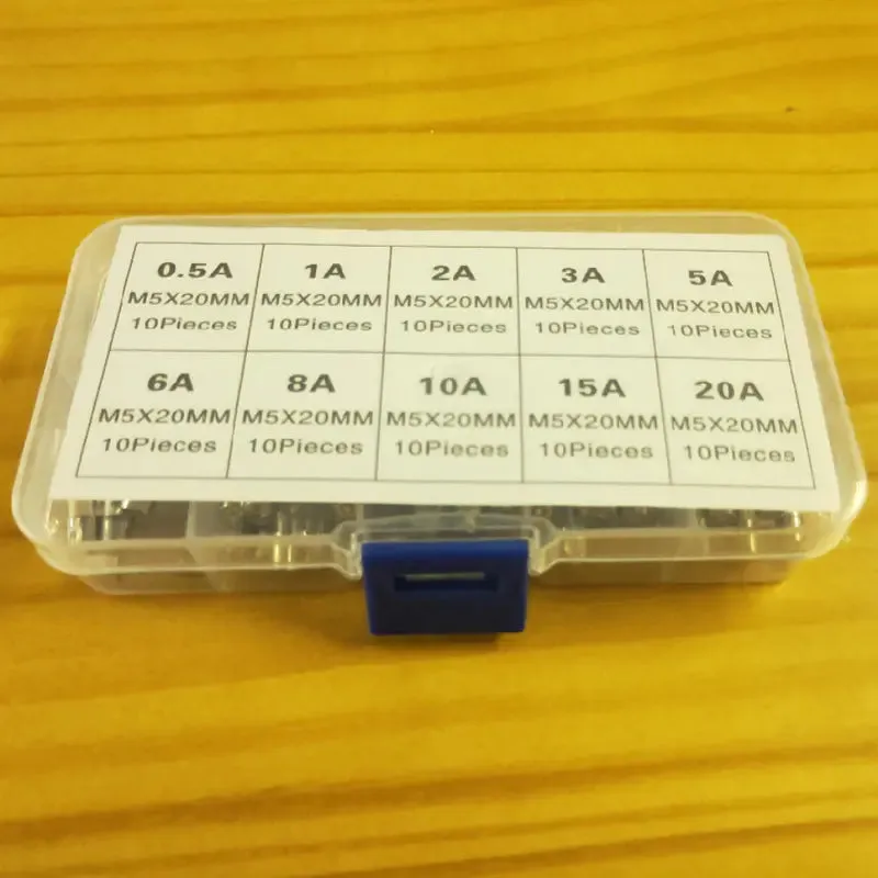 Auto 100pcs/set 5x20mm Quick Blow Glass Tube Fuse Assorted