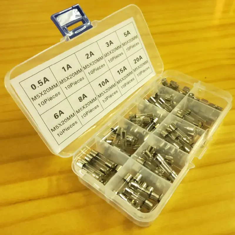 Auto 100pcs/set 5x20mm Quick Blow Glass Tube Fuse Assorted