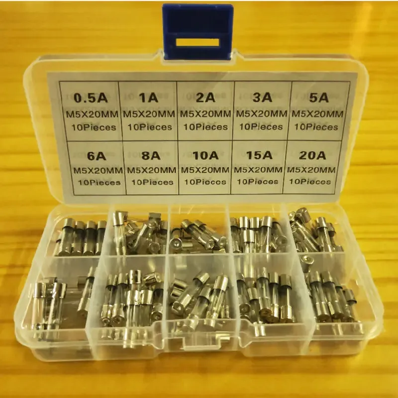 Auto 100pcs/set 5x20mm Quick Blow Glass Tube Fuse Assorted