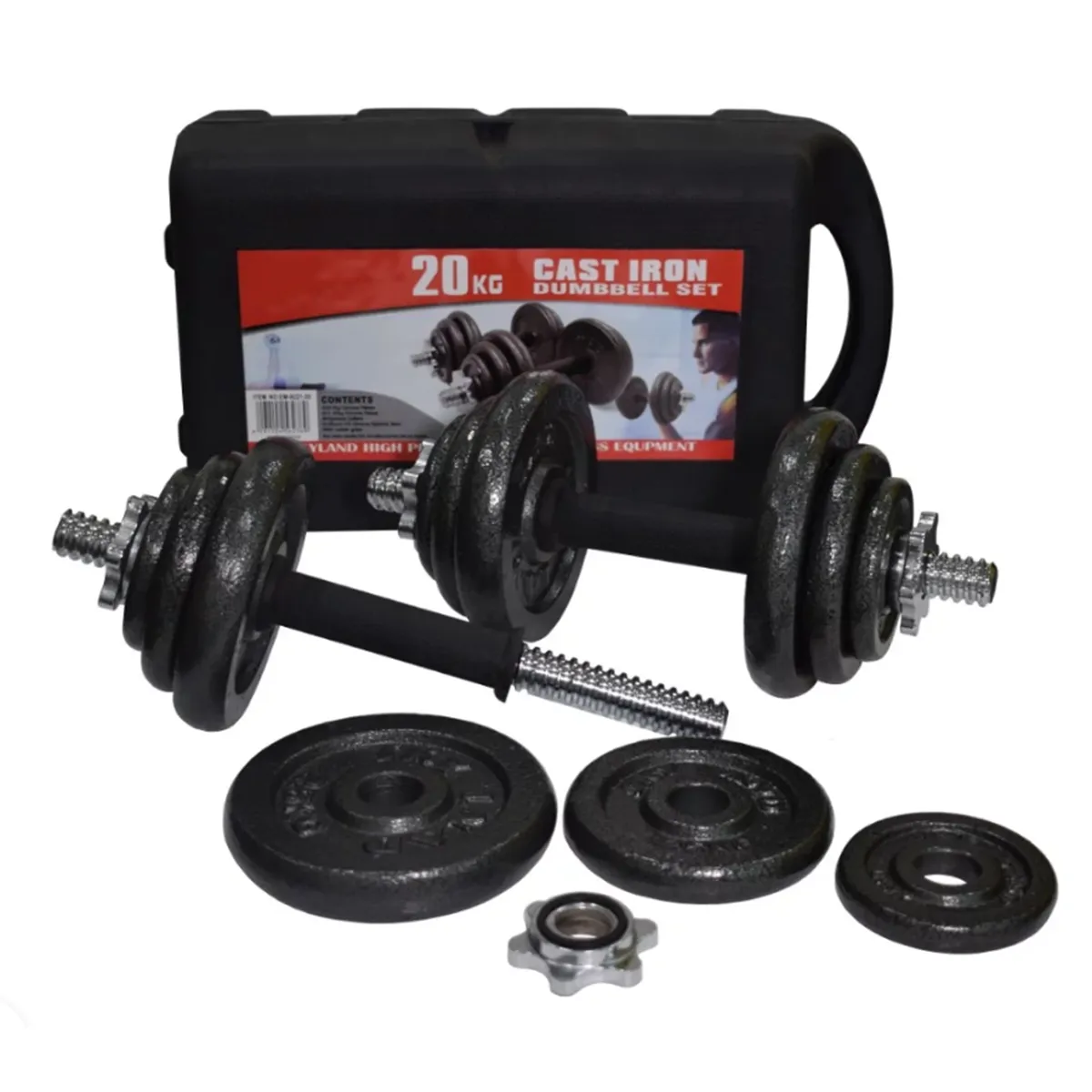 Cast Iron Dumbbell Set With Carry Case - 20KG