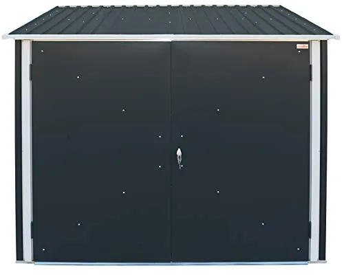 Duramax Bicycle Store with 4x adjustable bicycle tracks & Fully Wide Double Lockable Doors, Metal Storage Shed, Garden Shed for bikes, Bicycle storage for 4 bikes, Anthracite & Off-White Trimmings