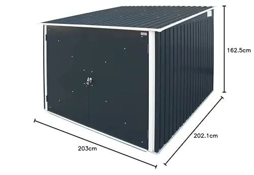 Duramax Bicycle Store with 4x adjustable bicycle tracks & Fully Wide Double Lockable Doors, Metal Storage Shed, Garden Shed for bikes, Bicycle storage for 4 bikes, Anthracite & Off-White Trimmings