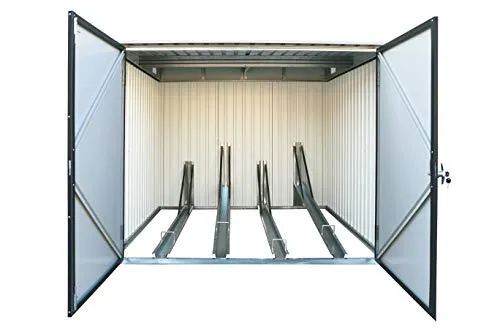 Duramax Bicycle Store with 4x adjustable bicycle tracks & Fully Wide Double Lockable Doors, Metal Storage Shed, Garden Shed for bikes, Bicycle storage for 4 bikes, Anthracite & Off-White Trimmings