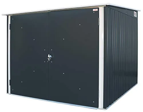 Duramax Bicycle Store with 4x adjustable bicycle tracks & Fully Wide Double Lockable Doors, Metal Storage Shed, Garden Shed for bikes, Bicycle storage for 4 bikes, Anthracite & Off-White Trimmings