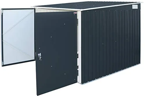 Duramax Bicycle Store with 4x adjustable bicycle tracks & Fully Wide Double Lockable Doors, Metal Storage Shed, Garden Shed for bikes, Bicycle storage for 4 bikes, Anthracite & Off-White Trimmings