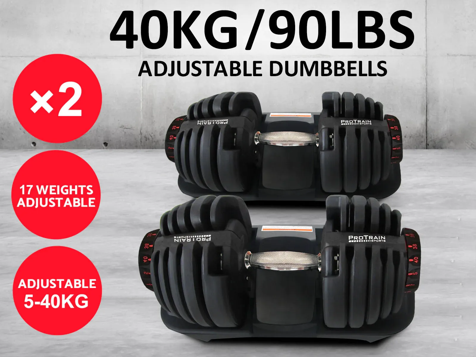 Fitness PAIR ADJUSTABLE DUMBBELLS 40KG