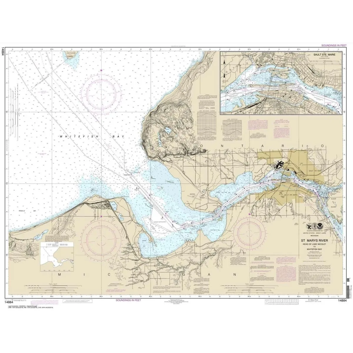 Historical NOAA Chart 14884: St. Marys River - Head of Lake Nicolet to Whitefish Bay; Sault Ste. Marie