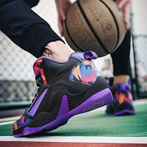 No.66 TOWN Women's Men's Shock Absorption Running Shoes Sneaker,Basketball Shoes Size Size 9.5/8 Black Purple