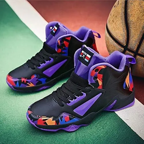 No.66 TOWN Women's Men's Shock Absorption Running Shoes Sneaker,Basketball Shoes Size Size 9.5/8 Black Purple