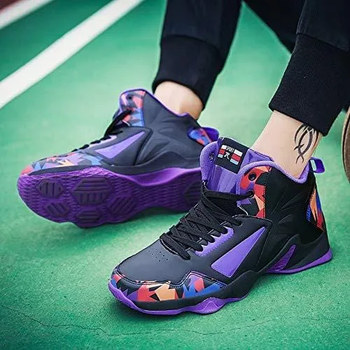 No.66 TOWN Women's Men's Shock Absorption Running Shoes Sneaker,Basketball Shoes Size Size 9.5/8 Black Purple