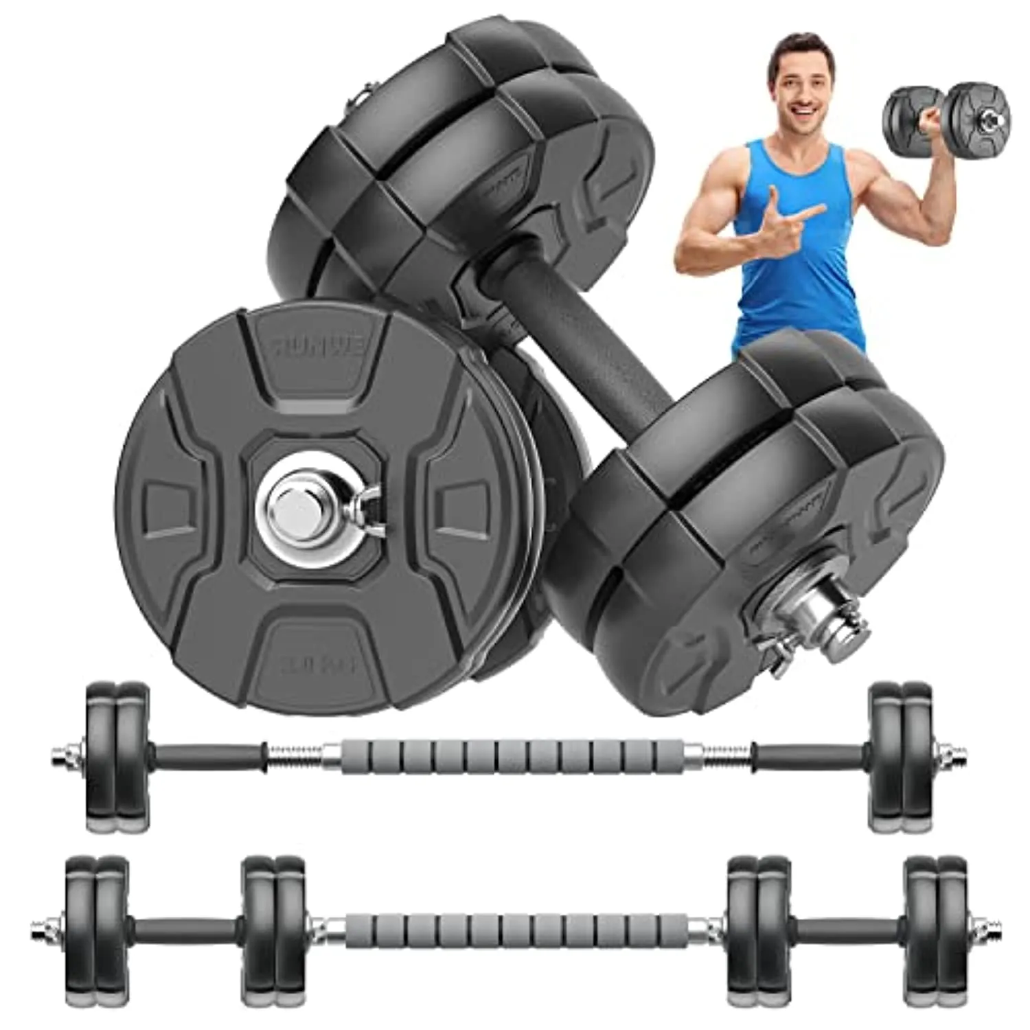 RUNWE Adjustable Weight Dumbbells Set - 40 50 70 90 100 lbs Free Weight Barbell Set at Home/Office/Gym Fitness Workout Exercises Training for Men/Women/Beginner/Pro