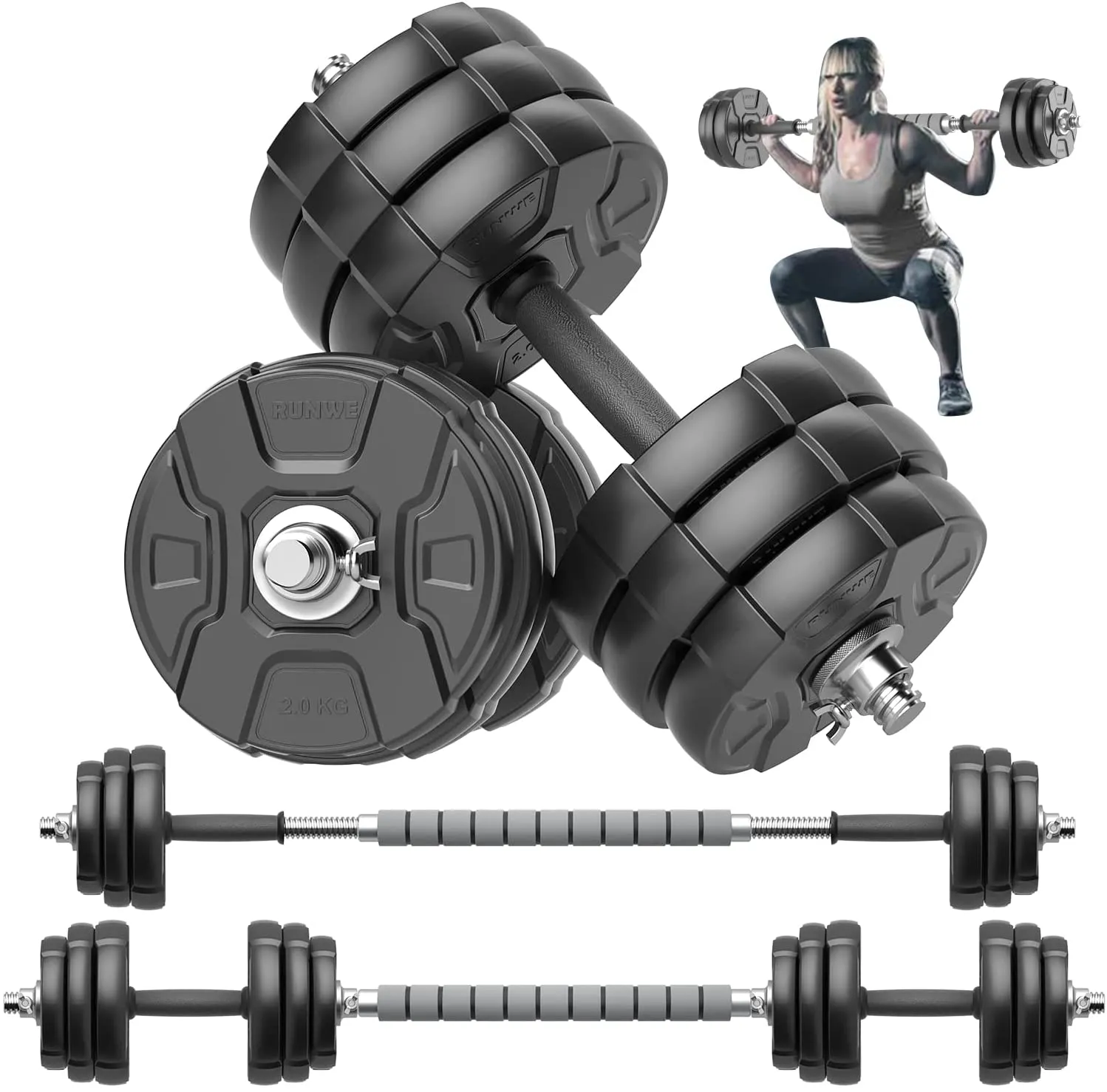RUNWE Adjustable Weight Dumbbells Set - 40 50 70 90 100 lbs Free Weight Barbell Set at Home/Office/Gym Fitness Workout Exercises Training for Men/Women/Beginner/Pro