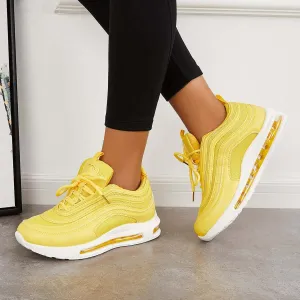 Sohiwoo  Women Yellow Sneakers Air Cushion Sneakers Breathable Running Shoes