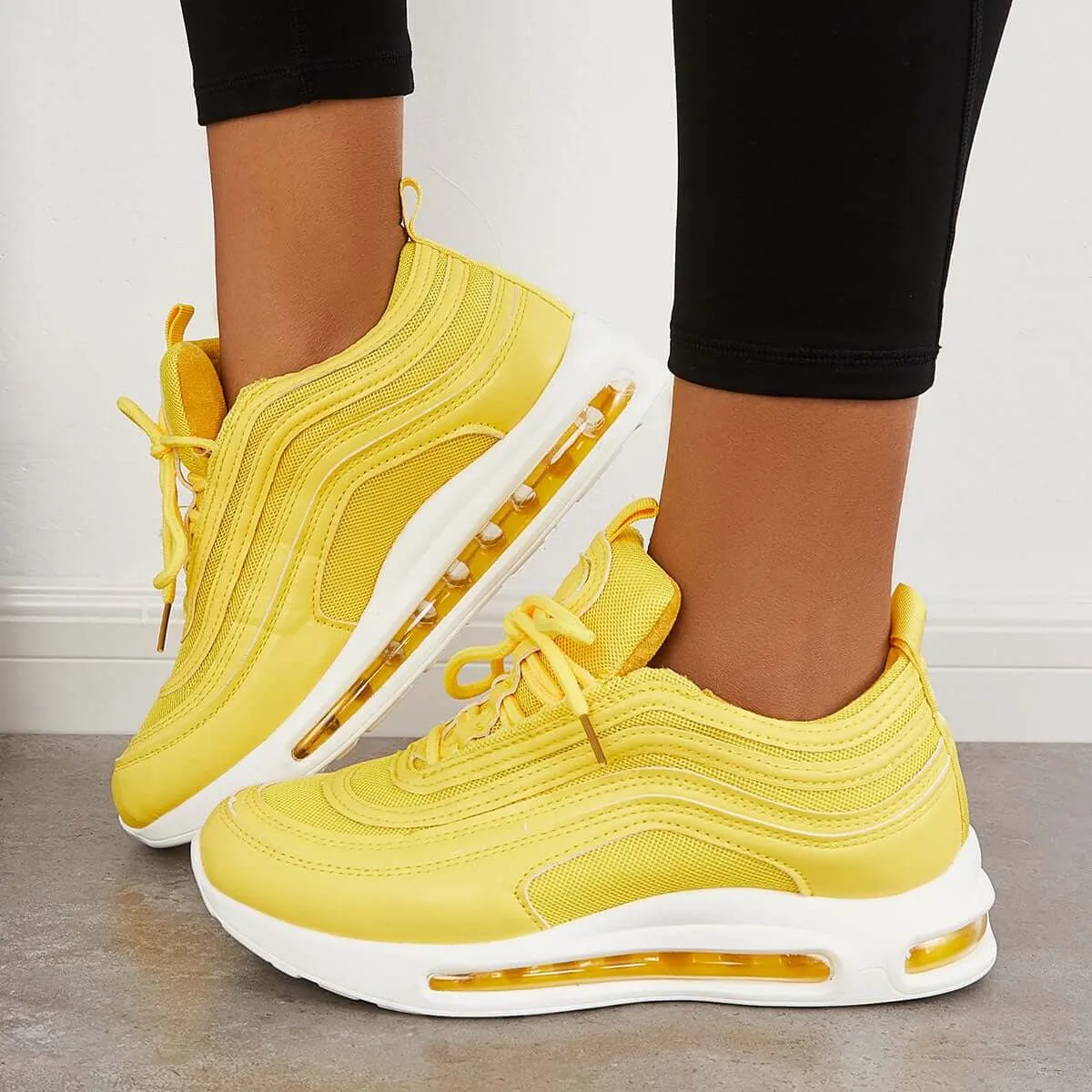Sohiwoo  Women Yellow Sneakers Air Cushion Sneakers Breathable Running Shoes