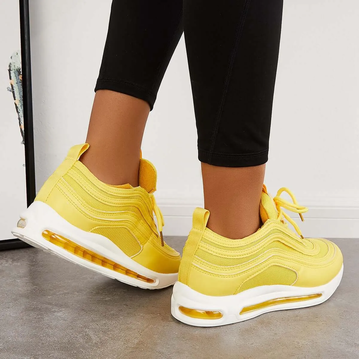 Sohiwoo  Women Yellow Sneakers Air Cushion Sneakers Breathable Running Shoes
