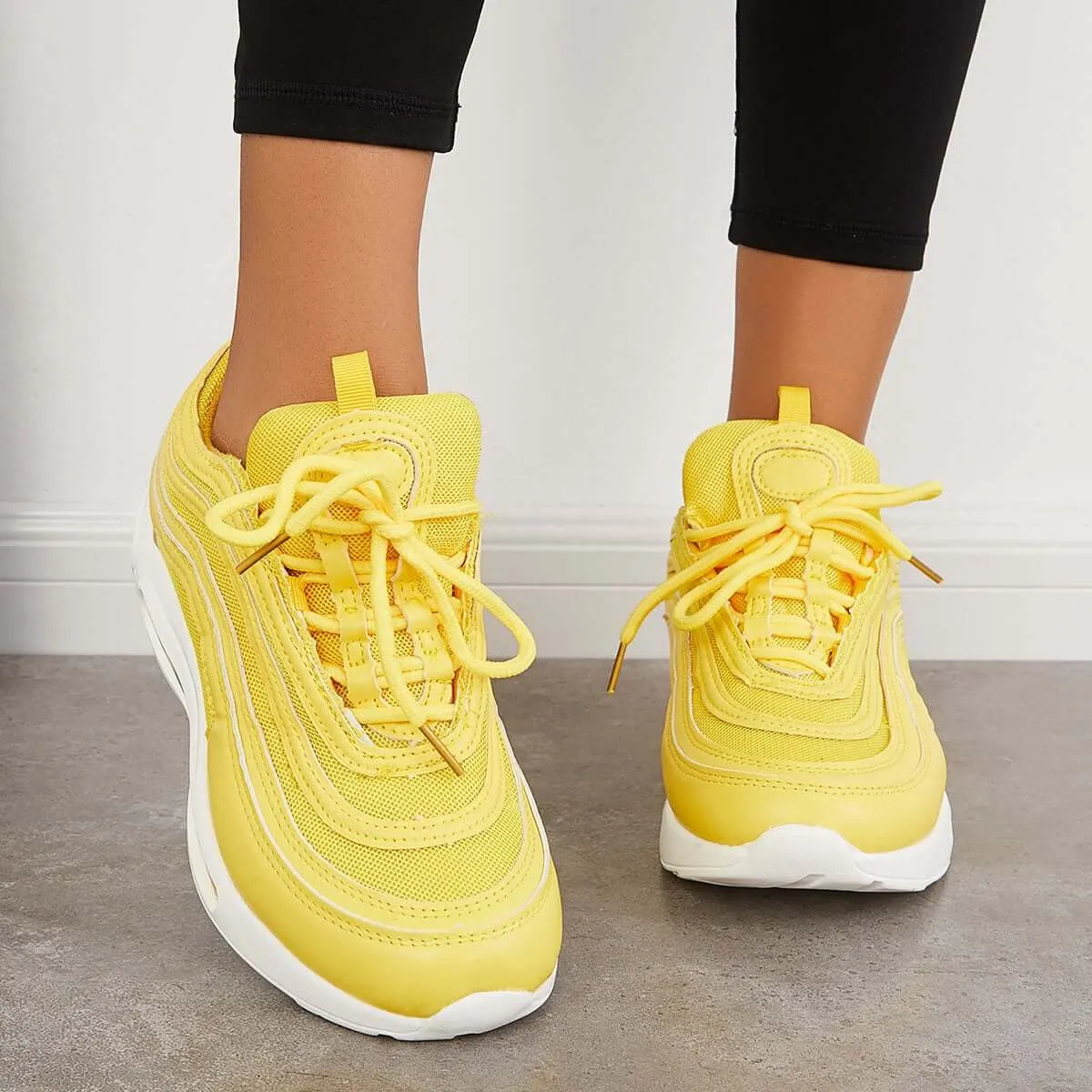 Sohiwoo  Women Yellow Sneakers Air Cushion Sneakers Breathable Running Shoes