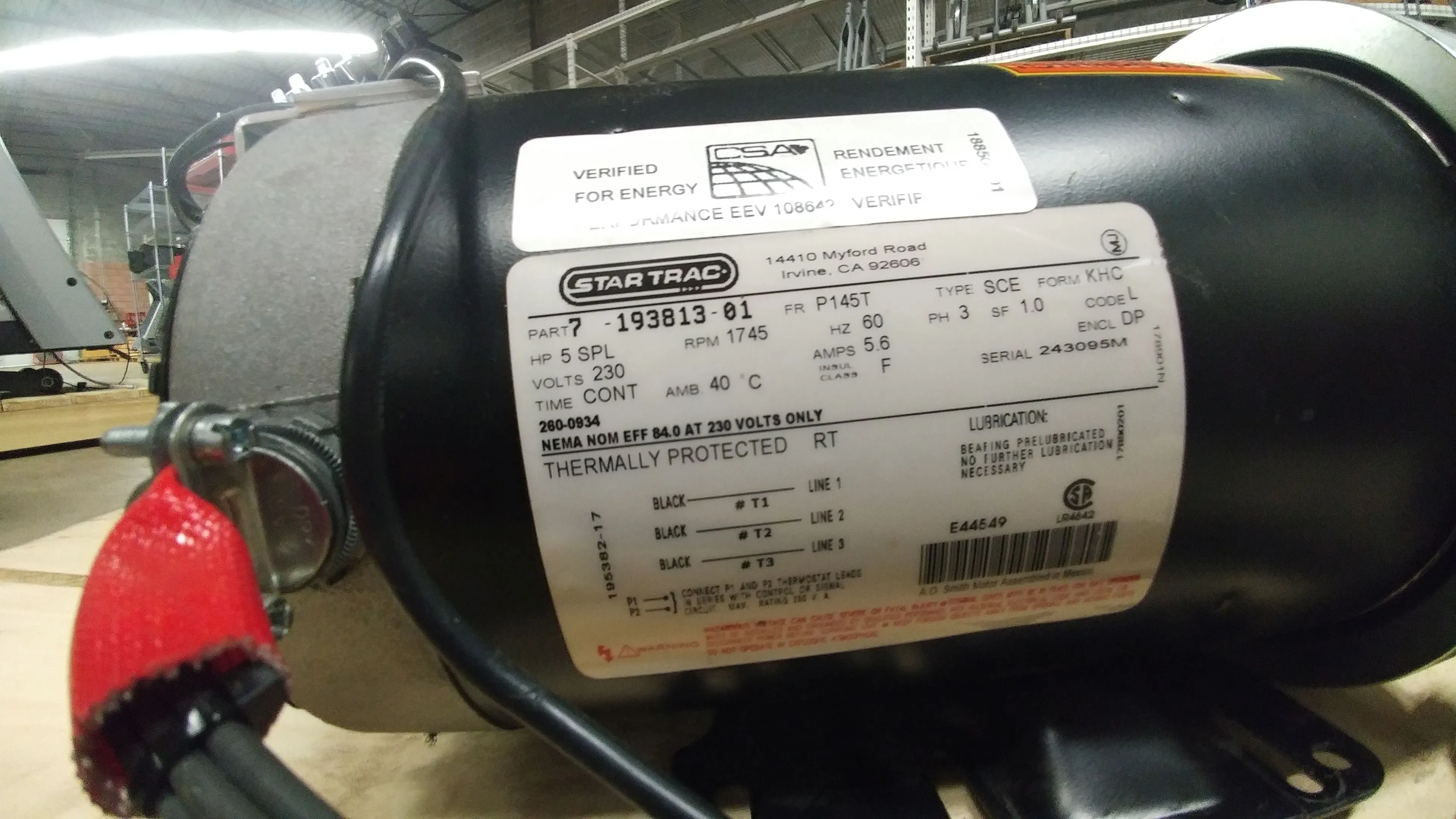 STAR TRAC TREADMILL DRIVE MOTOR, 220V, 5HP, AC OEM# 260-0934