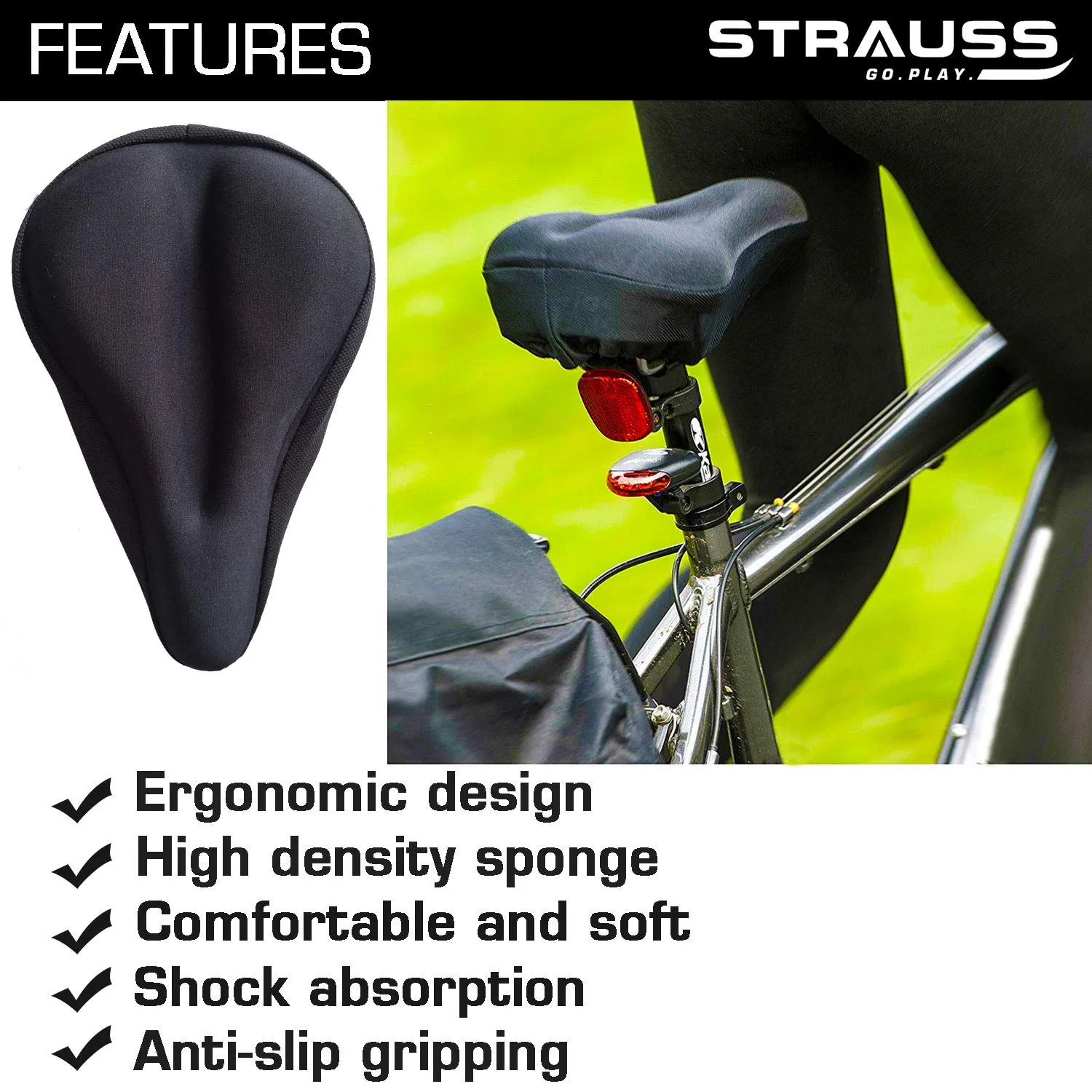 Strauss Bicycle Saddle Seat Cover, (Black), Cycling Gloves, Large, (Black)