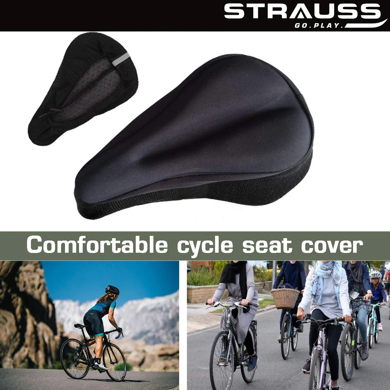 Strauss Bicycle Saddle Seat Cover, (Black), Cycling Gloves, Large, (Black)