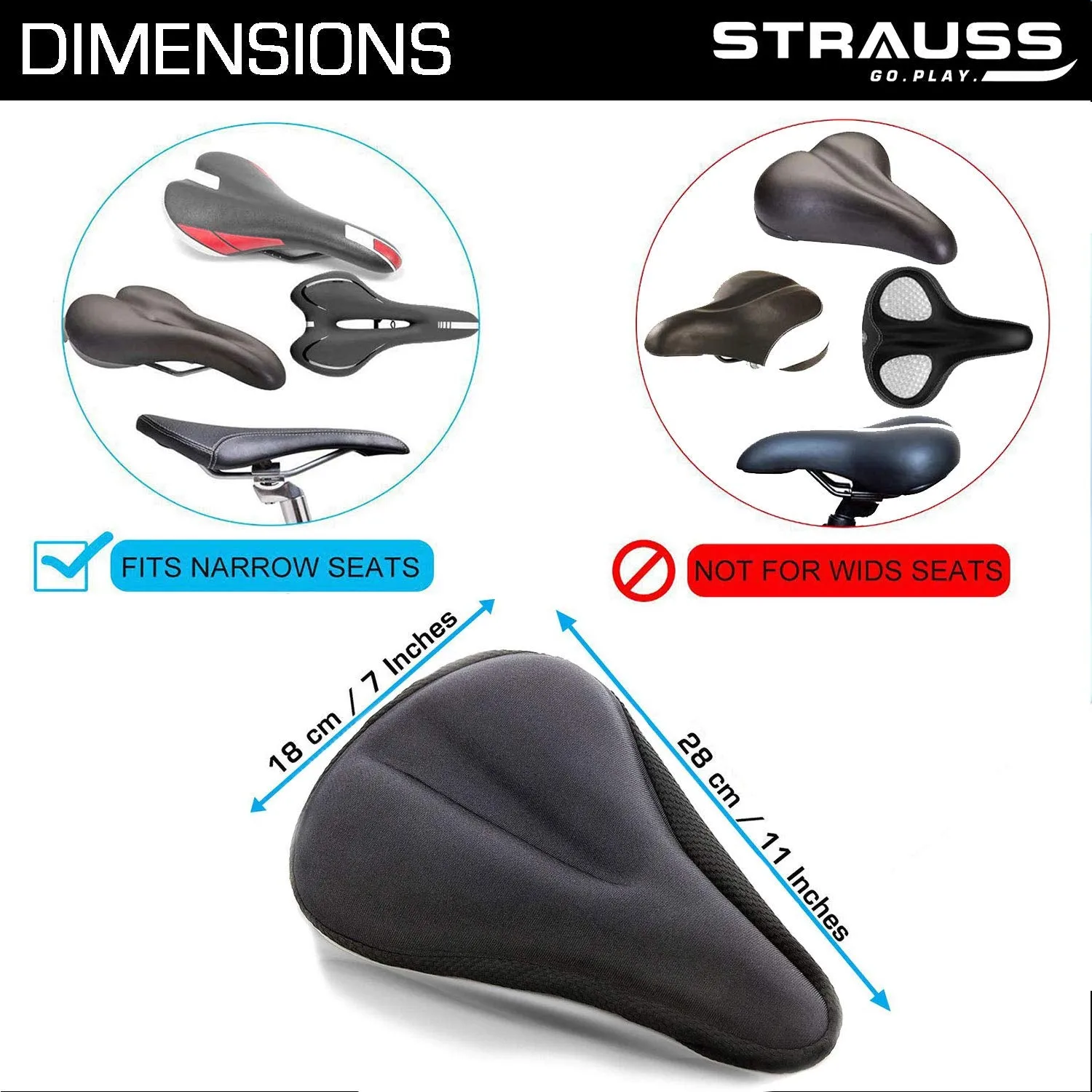 Strauss Bicycle Saddle Seat Cover, (Black), Cycling Gloves, Large, (Black)
