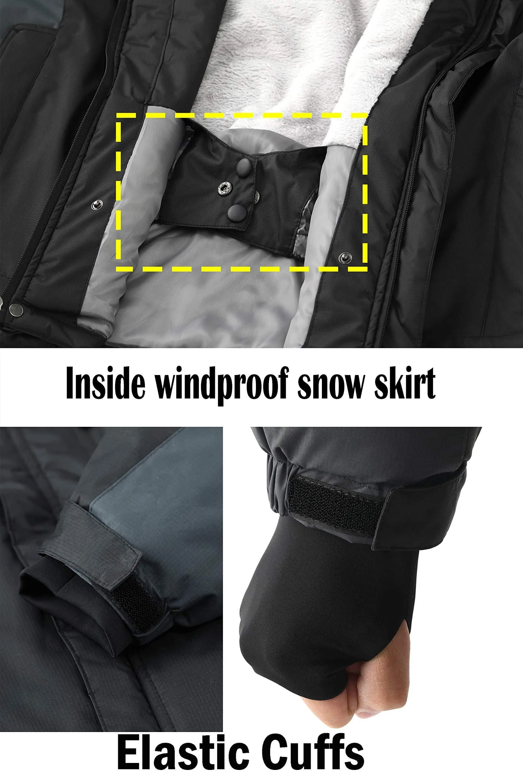 Vcansion Men's Waterproof Mountain Jacket Fleece Outerwear Windproof Ski Jacket Snow Jacket Raincoat Black L
