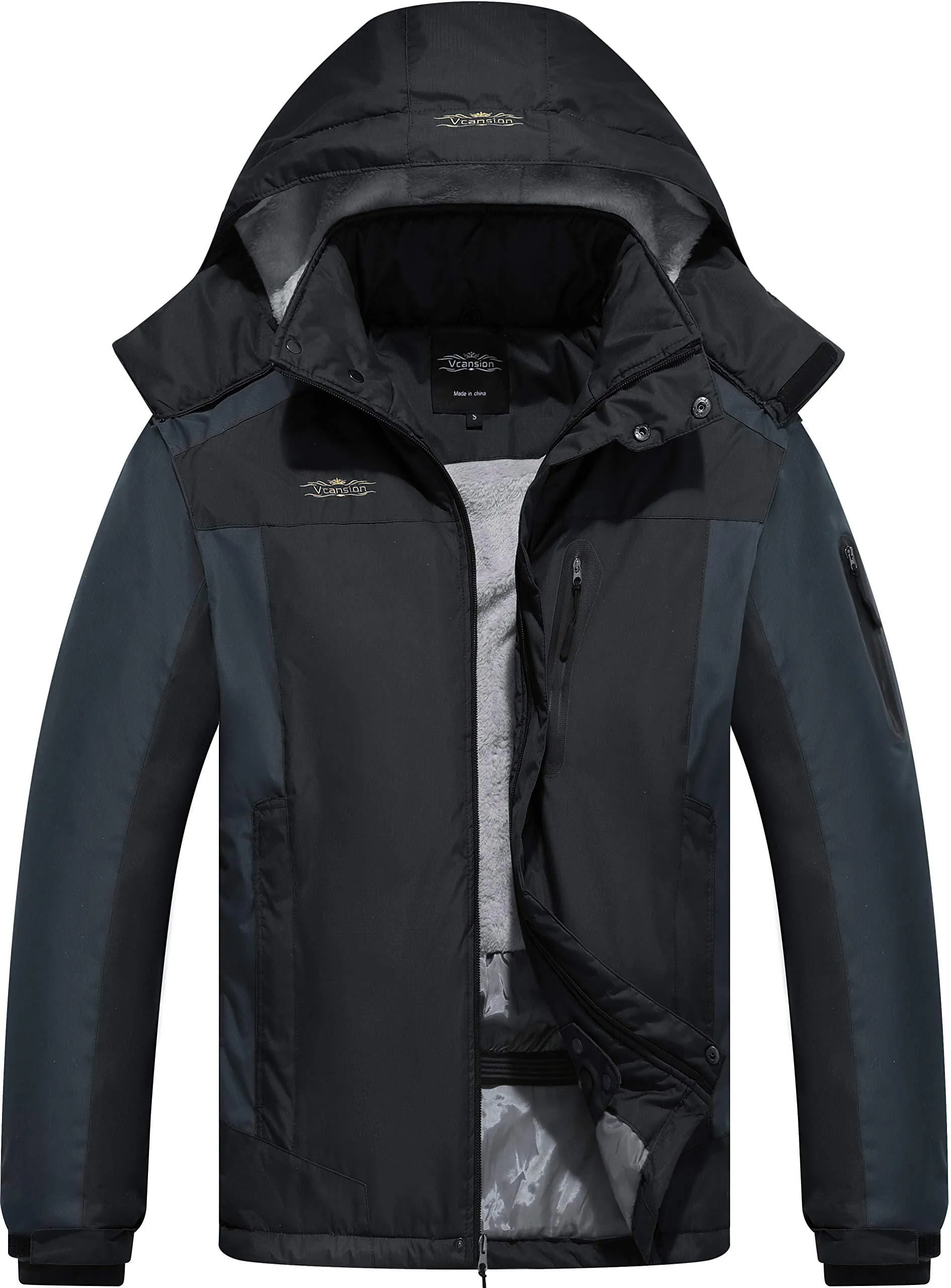 Vcansion Men's Waterproof Mountain Jacket Fleece Outerwear Windproof Ski Jacket Snow Jacket Raincoat Black L